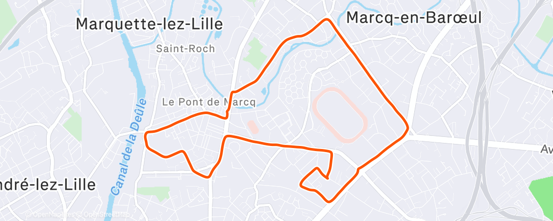 Map of the activity, Course à pied en soirée