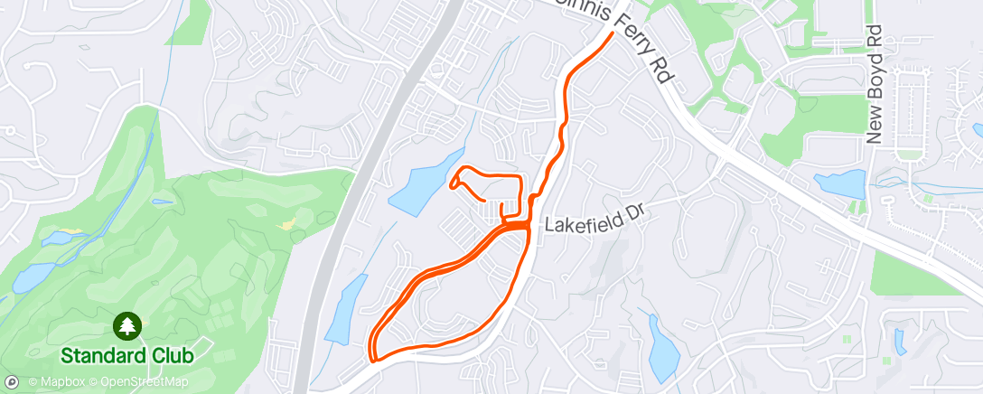 Map of the activity, Run #2, this one after strength work. Total of 6 miles for today.
