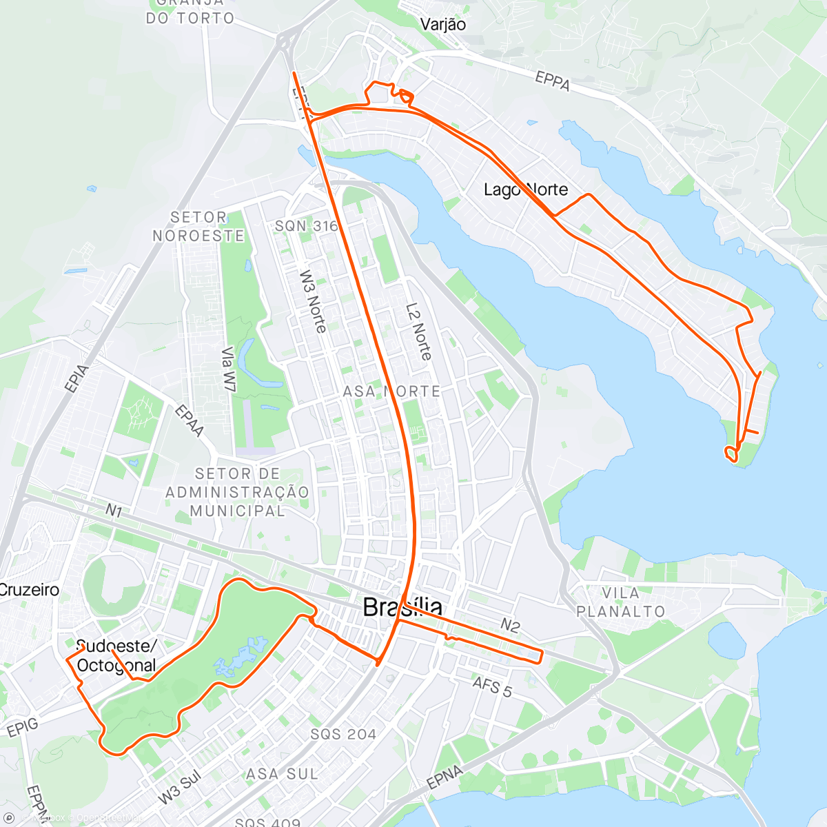Map of the activity, Tour Parque da Cidade e Lago Norte