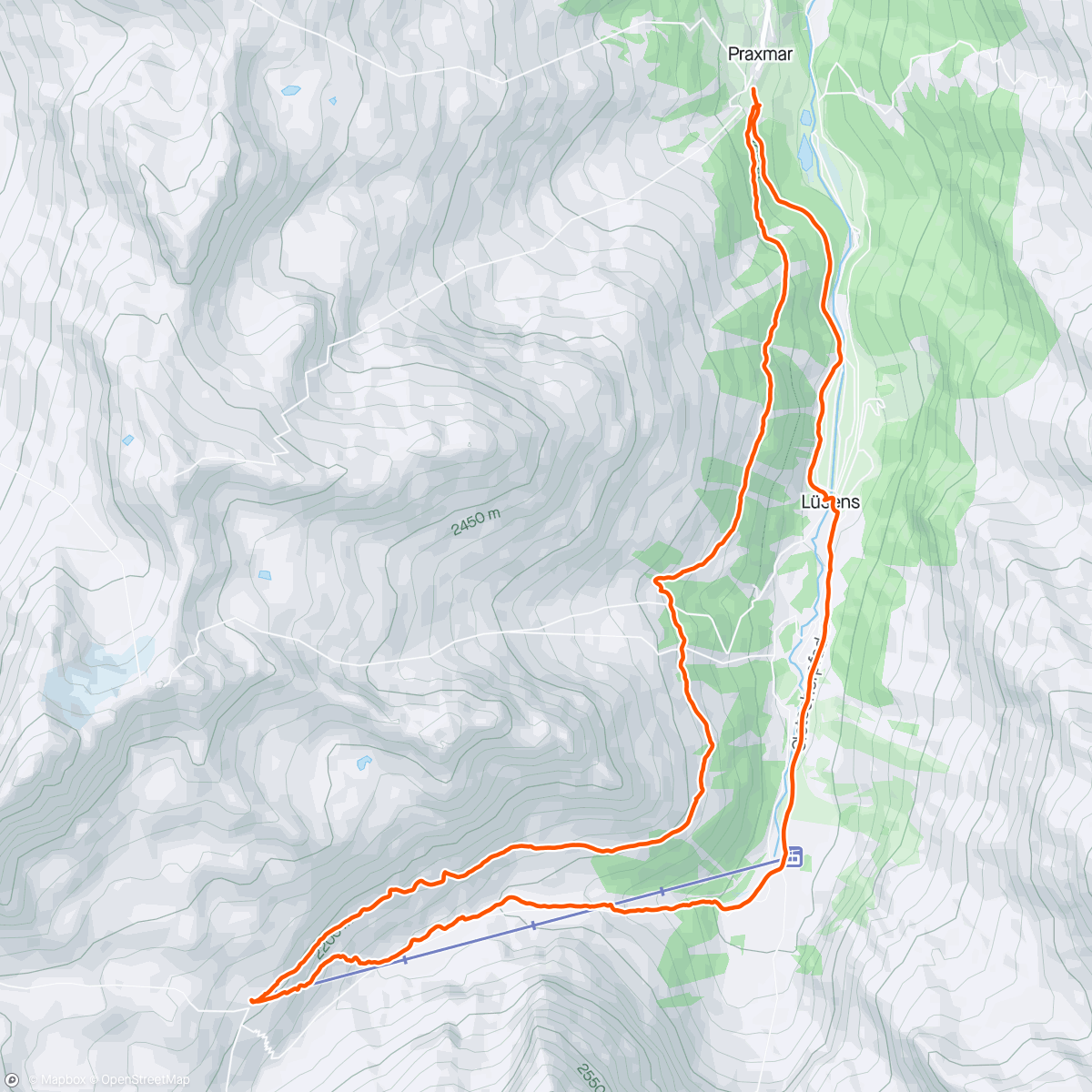 Mapa de la actividad (Praxmar Loop short 14.5km)