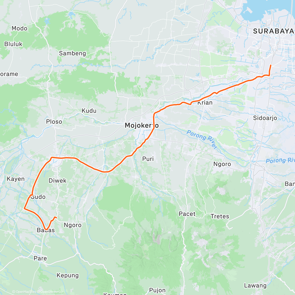 Map of the activity, 100 Km Macan Putih Balung Jeruk - 36 Days after Total Knee Replacement