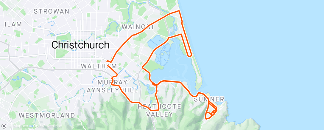 Mapa de la actividad, 3x 20 Minute Zone 3 Intervals Christchurch, Canterbury ⛅