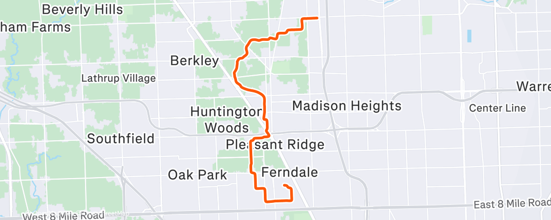 Map of the activity, Run home from the gym