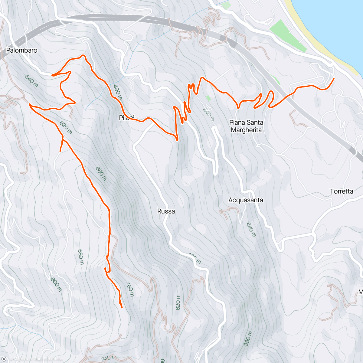 Mapa da atividade, Sea-level to 800m summit