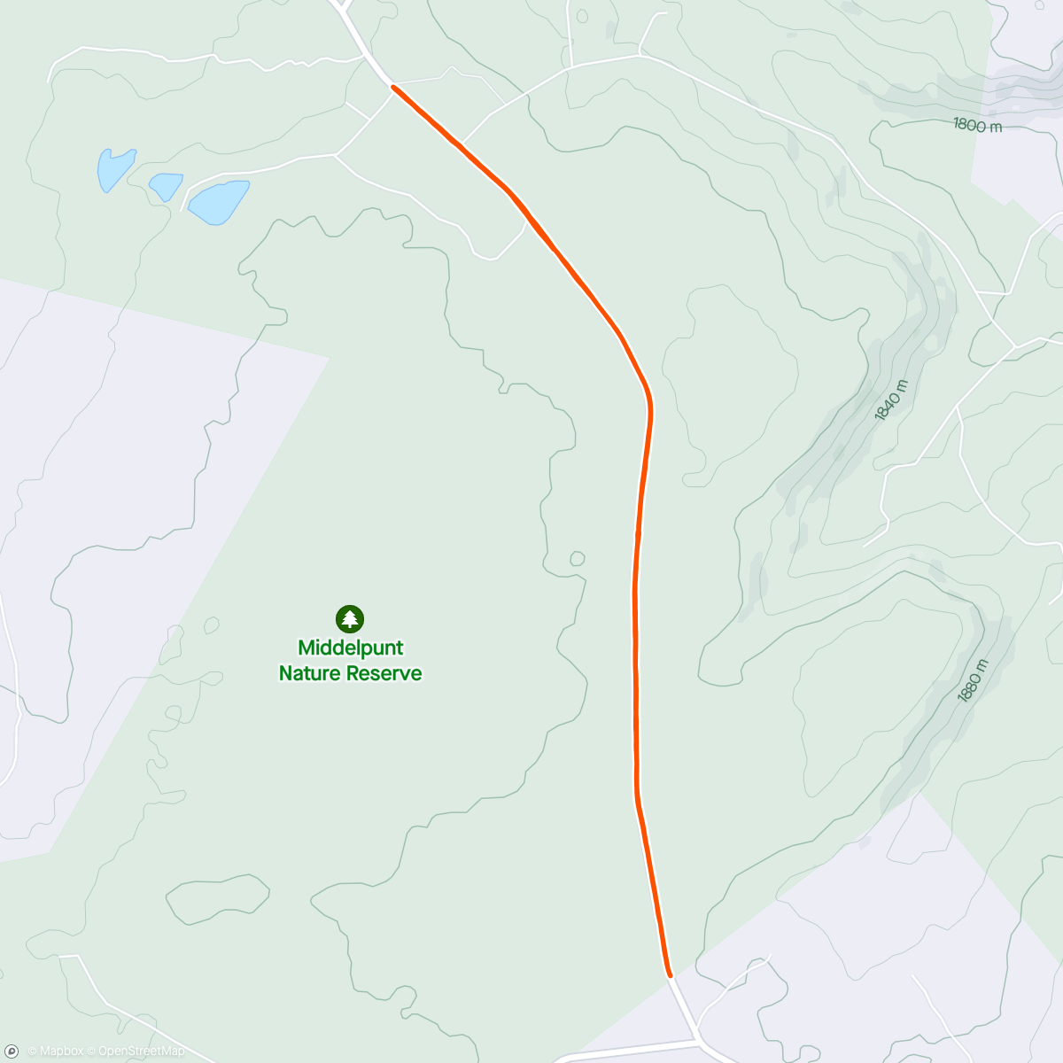 Map of the activity, Training 1/2: easy duurloop op de dirt road (in de regen en toen zon)