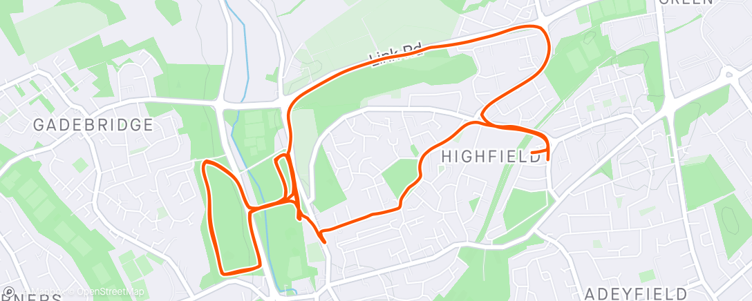 Mapa da atividade, Gadebridge Parkrun No 150 (27:59)