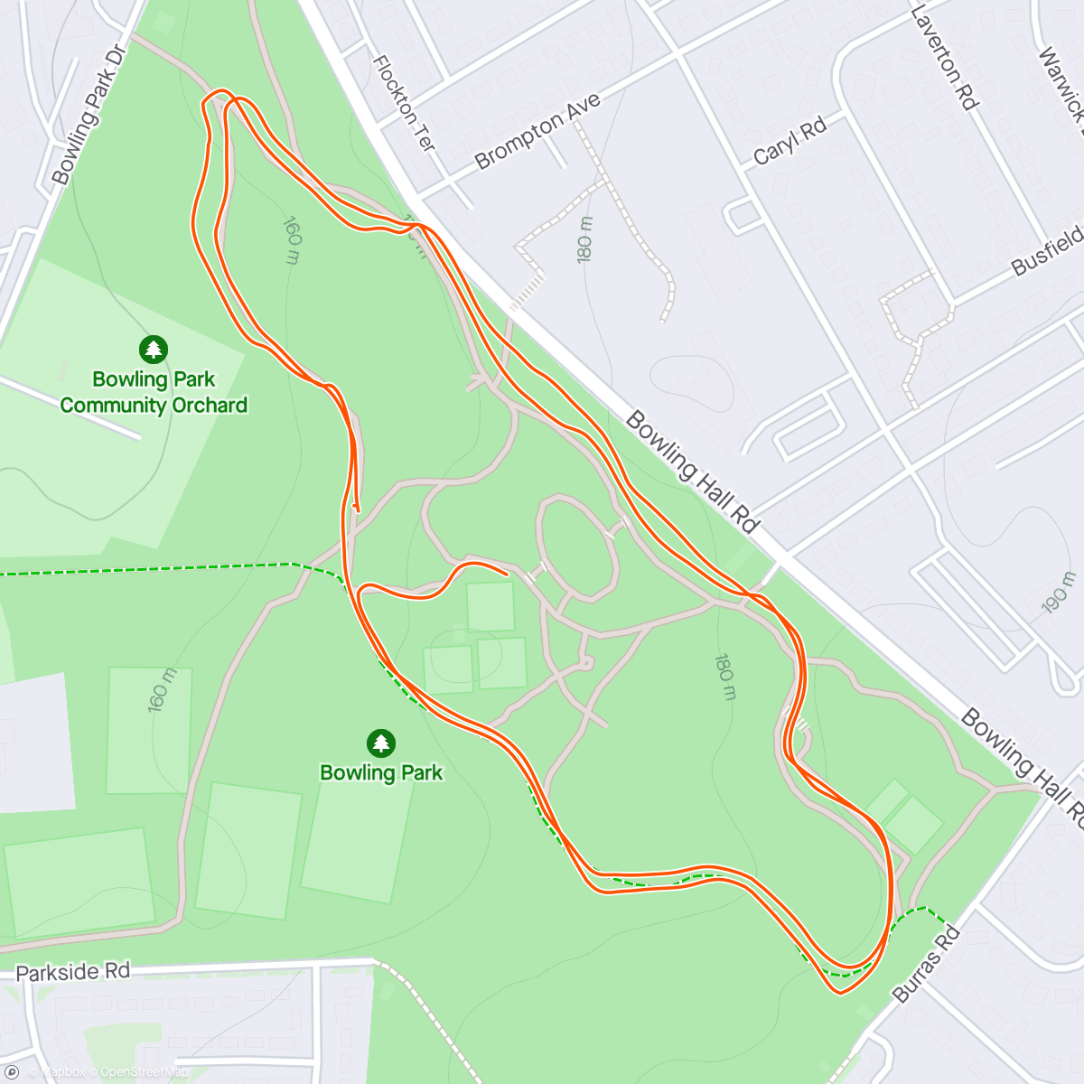 Map of the activity, Bowling Park parkrun