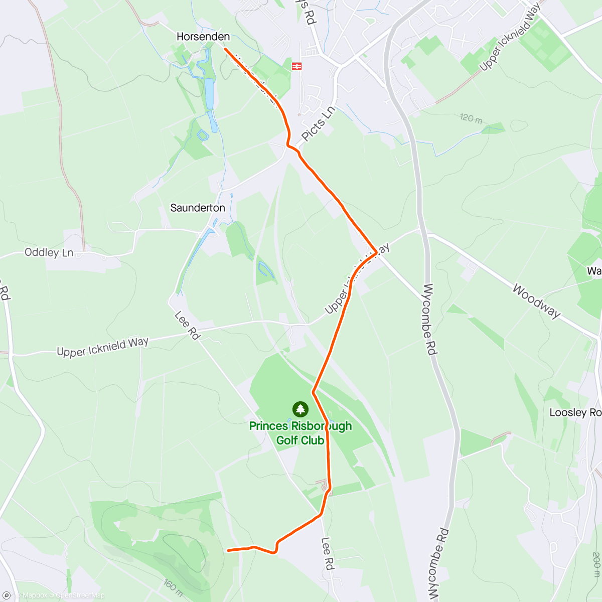Map of the activity, Lodge Hill to Horsenden trail run