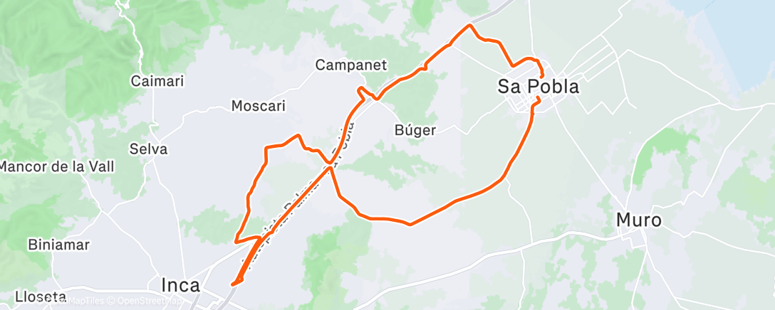 Map of the activity, Bicicleta de montaña por la tarde