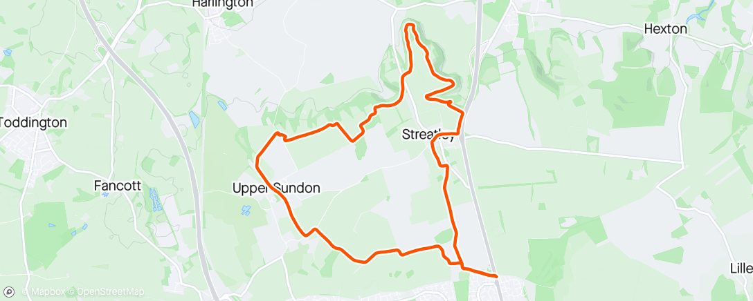 Map of the activity, Icknield Way Westwards part 2. Circular Streatley, Sharpenhoe Clappers and Sundon including 11km on Icknield Way