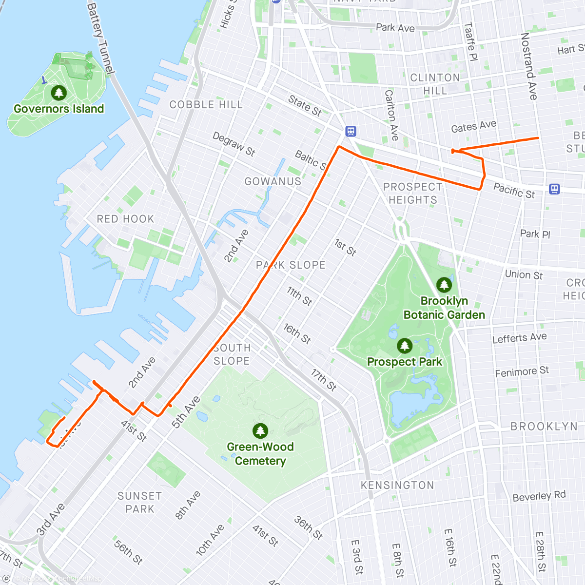 Map of the activity, Ride back from bush terminal piers park.