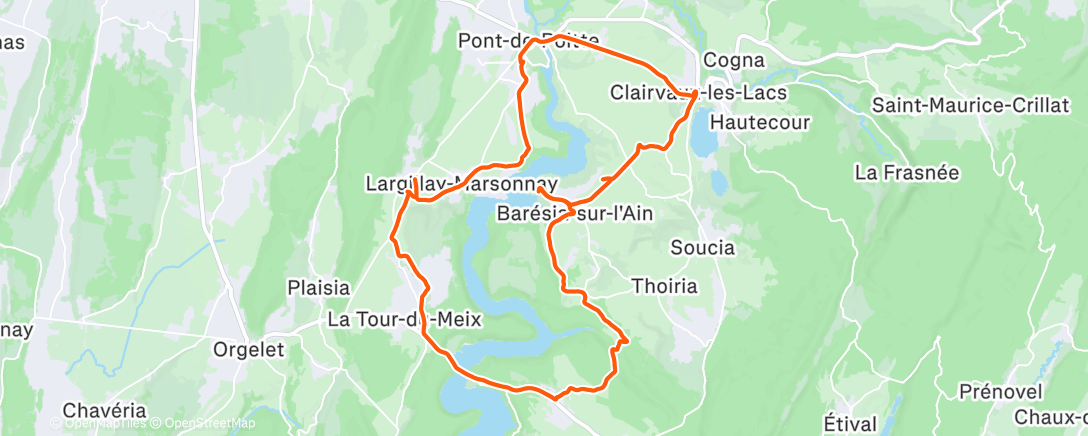 Map of the activity, Demi tour nord du lac de Vouglans