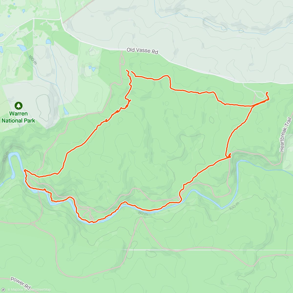 Map of the activity, Warren River loop hike.