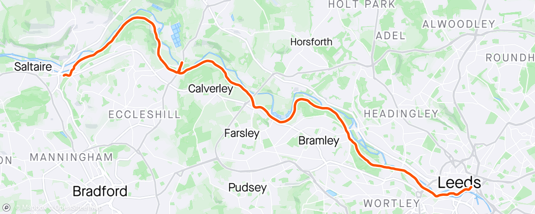 Map of the activity, Double Run Day - Leeds / Shipley canal - run out - Train back
