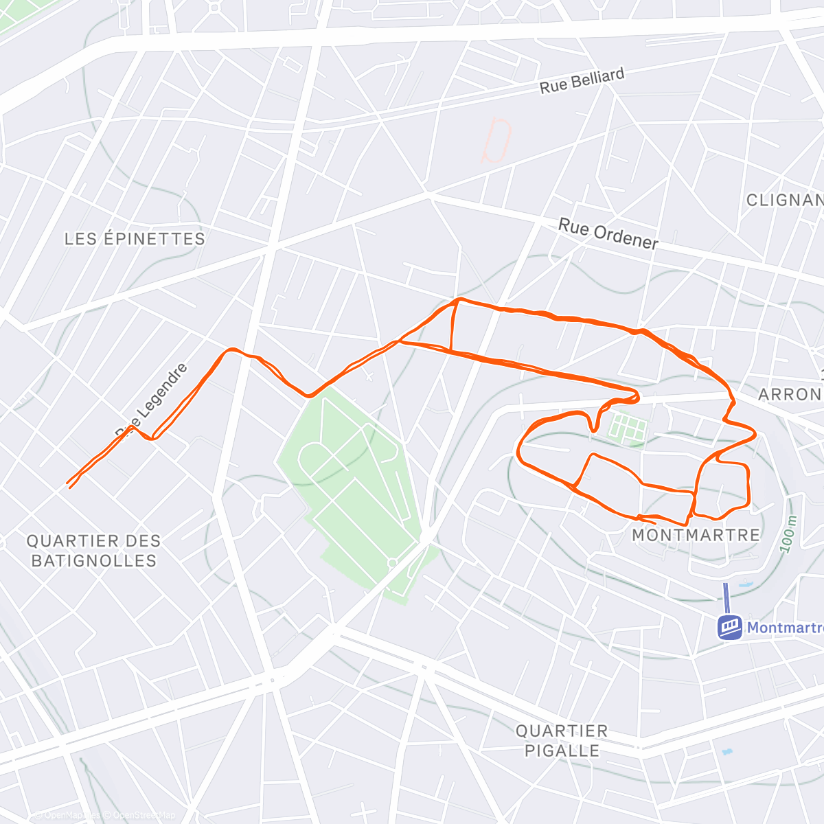 Карта физической активности (Course à pied le midi)