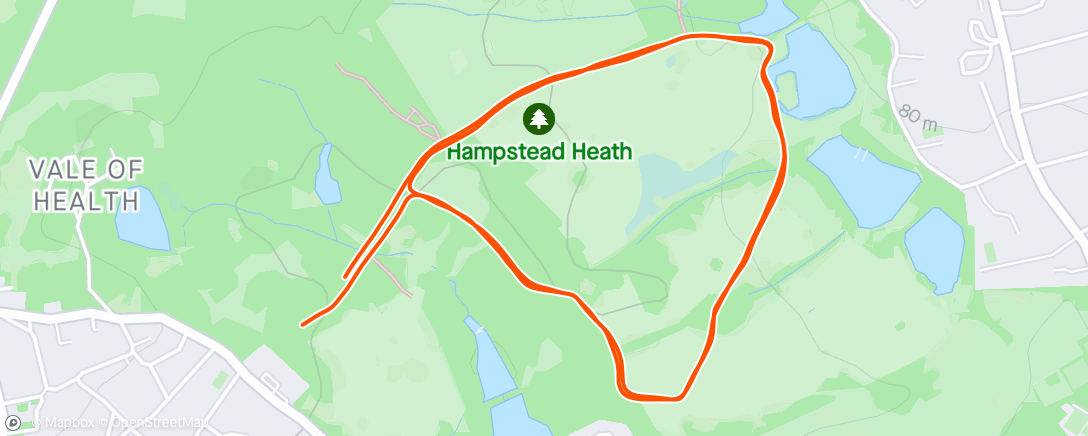 Map of the activity, Forgot how hilly Hampstead was- Hampstead Heath PR 17:18