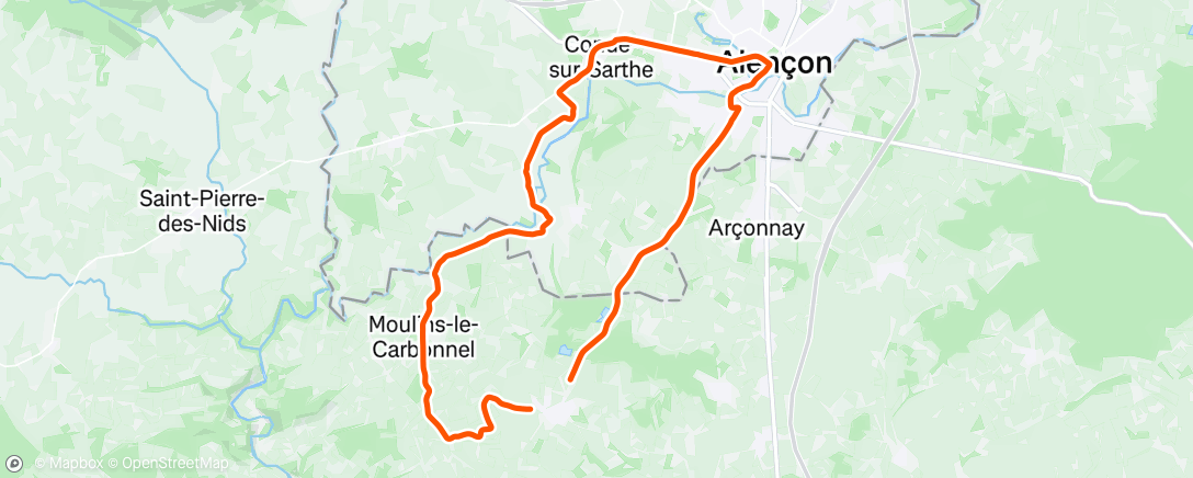 Carte de l'activité Sortie vélo le midi