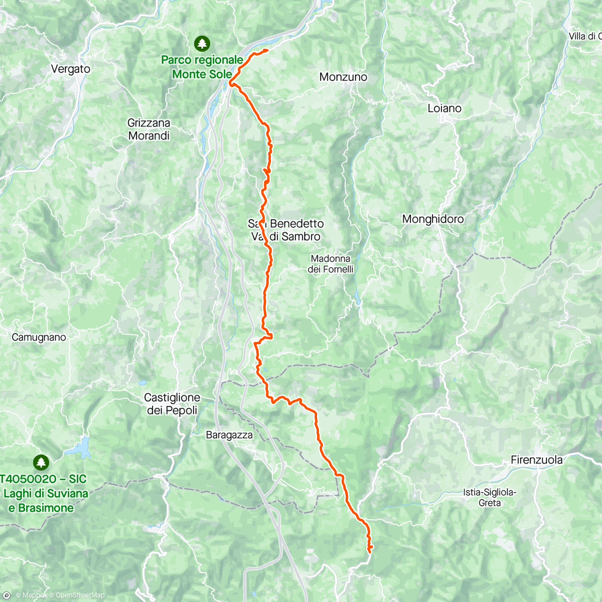 Map of the activity, Fietsvakantie dag 4 van Rioveggio naar Sergente