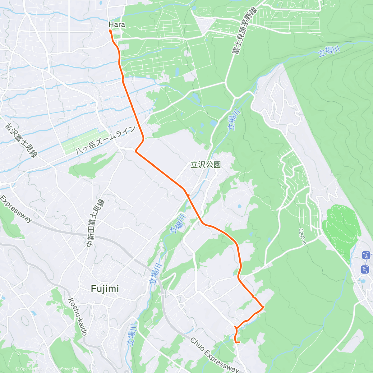 Map of the activity, Run to Haramura